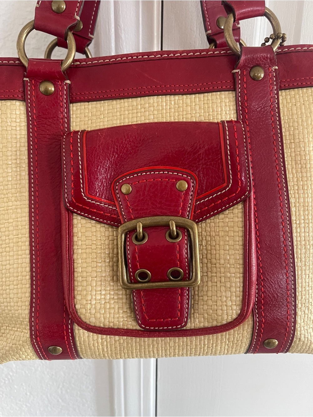 Beautiful 😻 Coach Legacy M05K-113 Straw & Red Leathe… - Gem